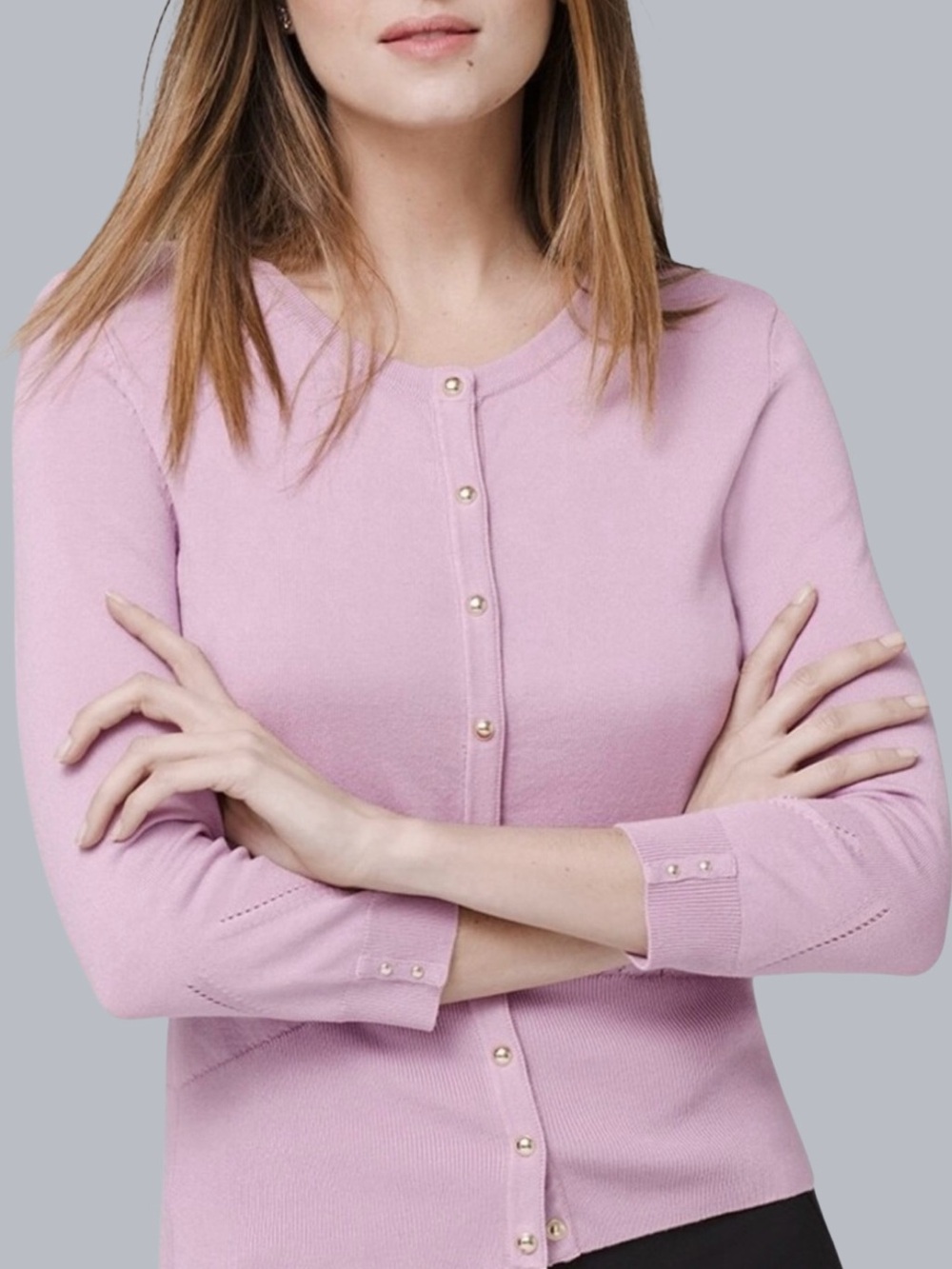 WHBM Cardigan Sweater Top Crew Neck 3/4 Sleeve Purple XL